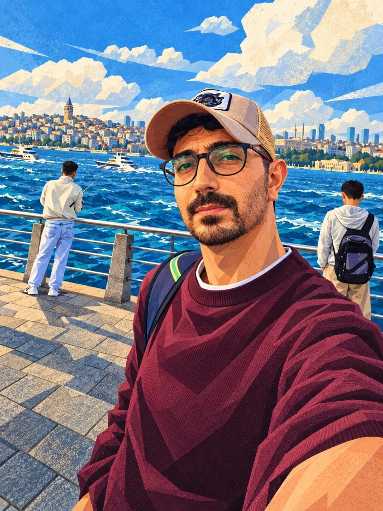 رسم توضيحي تحريري ثقافي معاصر بأشكال هندسية وتظليل غني